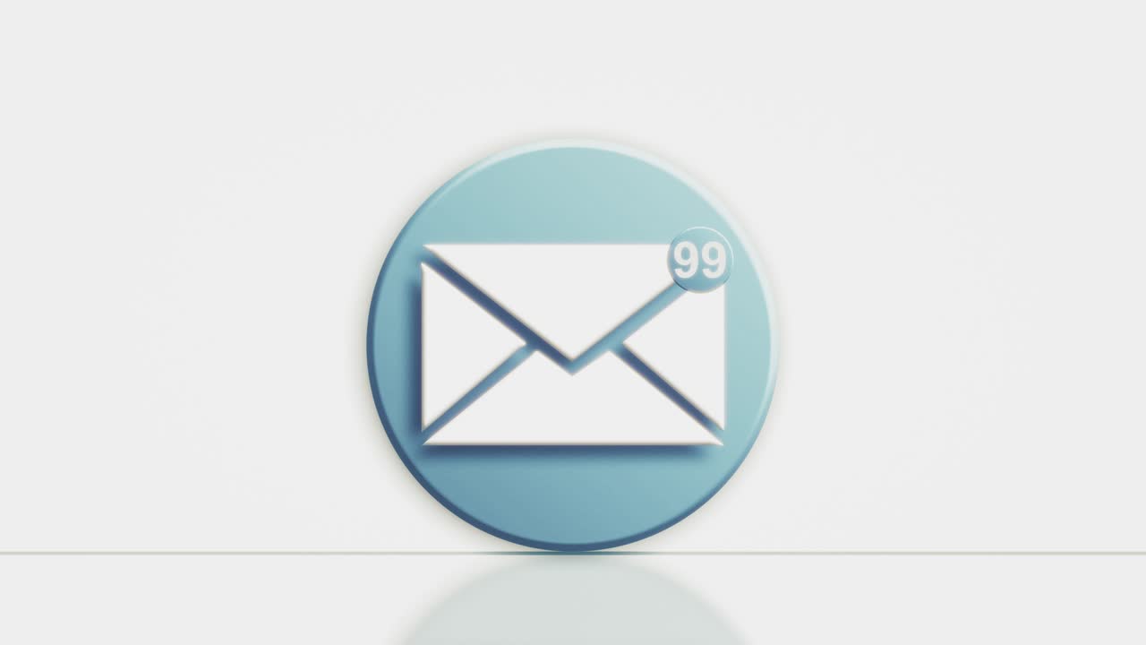 A looping 3D icon of a mail envelope with an animated red notification badge. This motion graphic represents incoming emails, alerts, and unread messages, including spam and junk mail