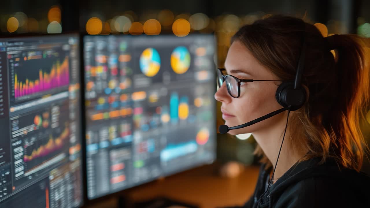 Focused Analysis: A Professional Engaged in Data Monitoring and Visualization in a Modern Workspace, Harnessing Technology for Effective Insights
