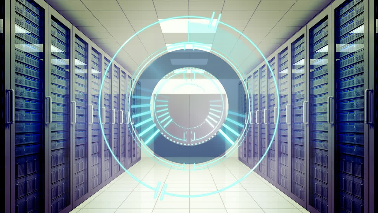 animación del escaneo del alcance sobre la sala del servidor