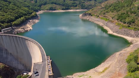 aerial view of belesar reservoir in minho river during summer in lugo, galicia, spain