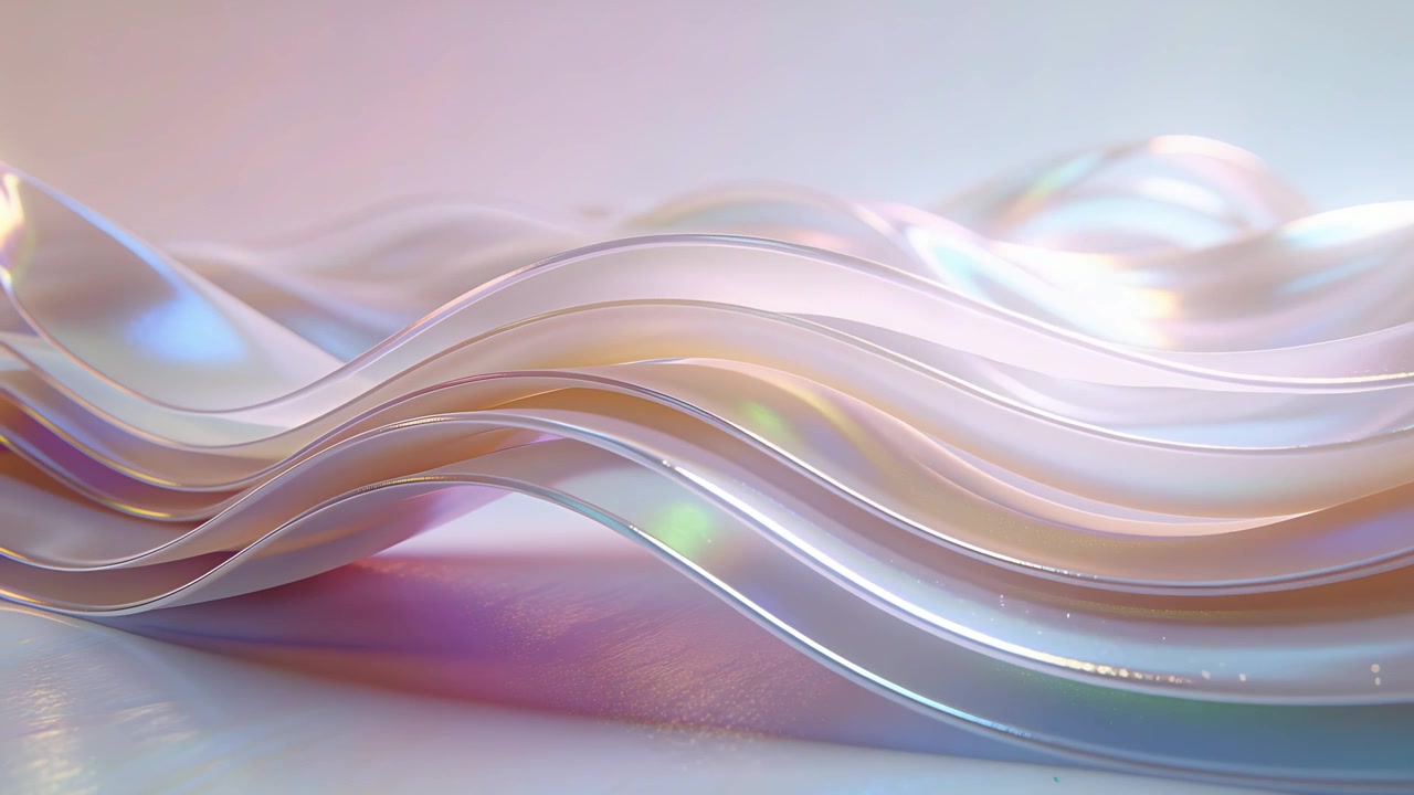 Shifting translucent ribbons moving across studio tabletop with frames beginning, showing shimmer