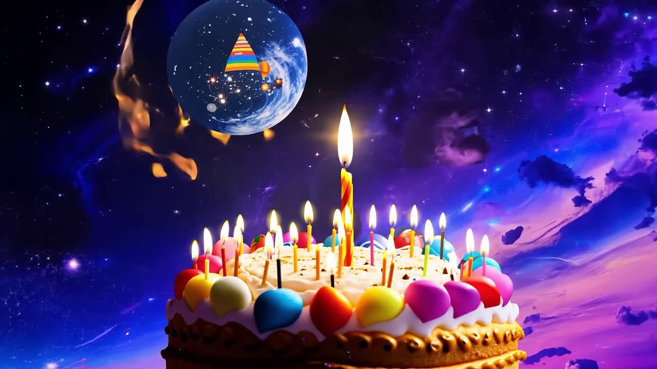 pastel de cumpleaños en el espacio