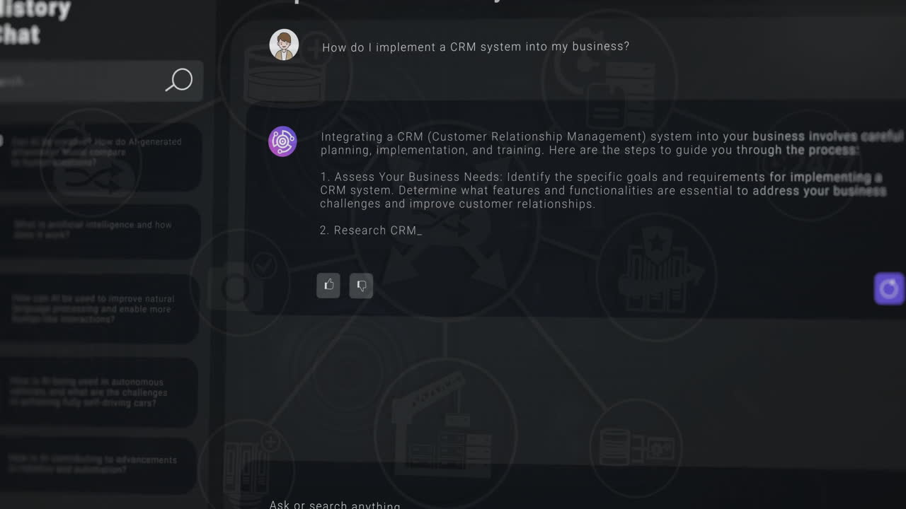 Animation of network of connections with icons over ai chat