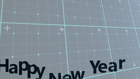 animation of happy new year over moving checked screen