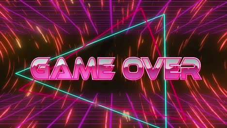 Animation-of-game-over-text-over-lines-on-black-background