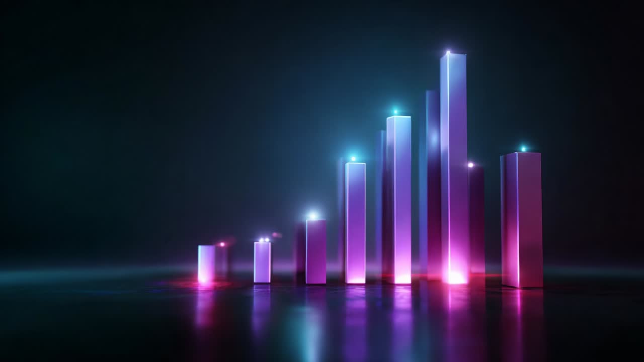 An Intriguing Display of Vibrant Graphical Bar Charts Illuminated by Captivating Lights, Representing Growth and Progression in a Stylish Digital Environment