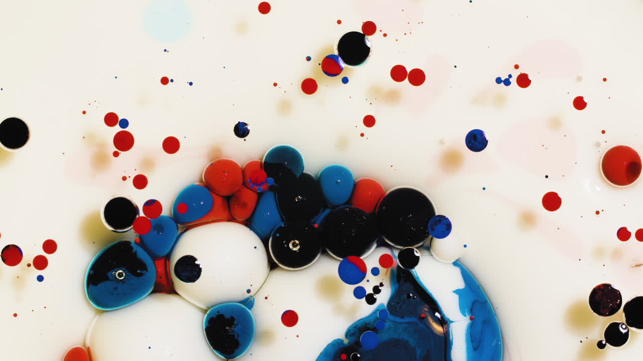 Red, White, Blue,, and Black Abstract background fluid art, mixing acrylic paint and oil with swirls and bubble pops