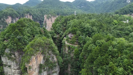 4k sobrevuelo aéreo de personas que exploran la montaña avatar de zhangjiajie y el bosque pintoresco