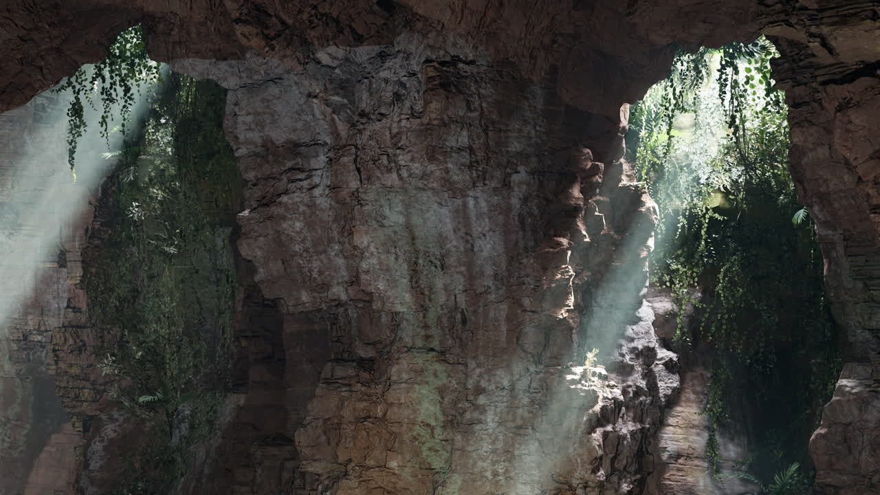 rayos de sol que fluyen a través de una abertura de la cueva