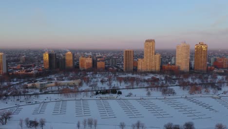aerial footage of frozen lake michigan during 2019 polar vortex, chicago, illinois