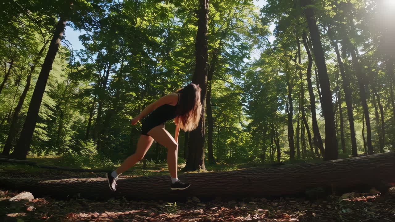 Woman Hiking Through a Sunny Forest