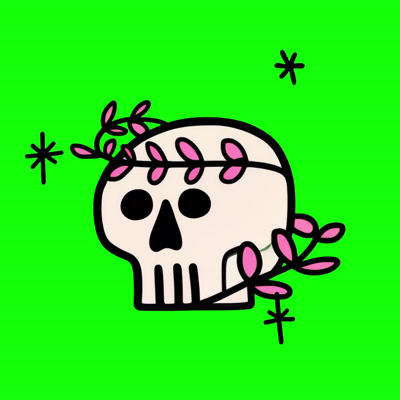 Cute skull animation, transparent 4K video, green screen