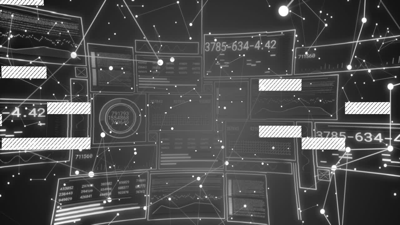 회색 배경에서 범위 스캔과 데이터 처리의 애니메이션