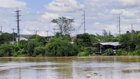 Flowing-Water-With-Flash-Floods-After-Typhoon-In-Chiang-Mai-Province,-Northern-Thailand