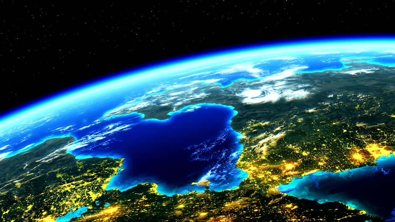 удивительный вид на планету земля с светящимися огнями городов.