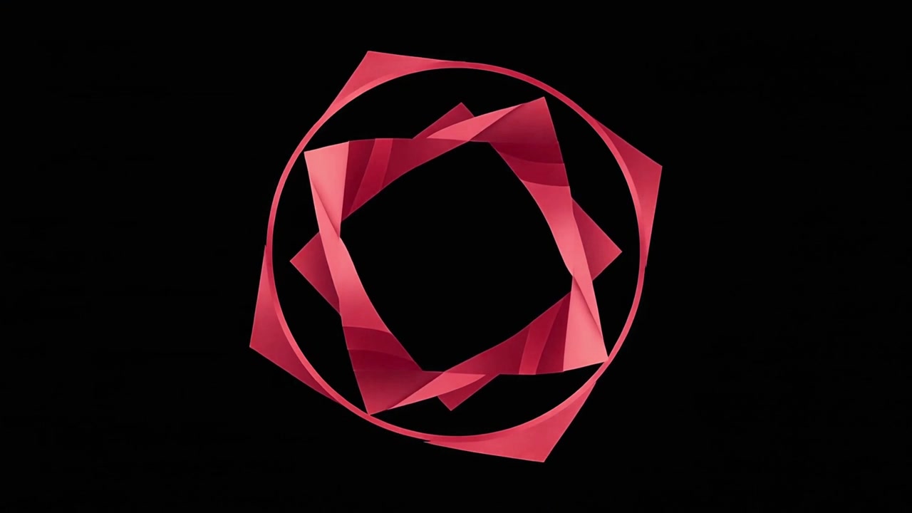 Abstract Red Geometric Shape Rotating on Black Background