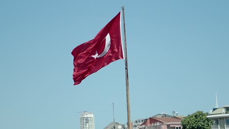 Turkish Flag Waving Over Cityscape
