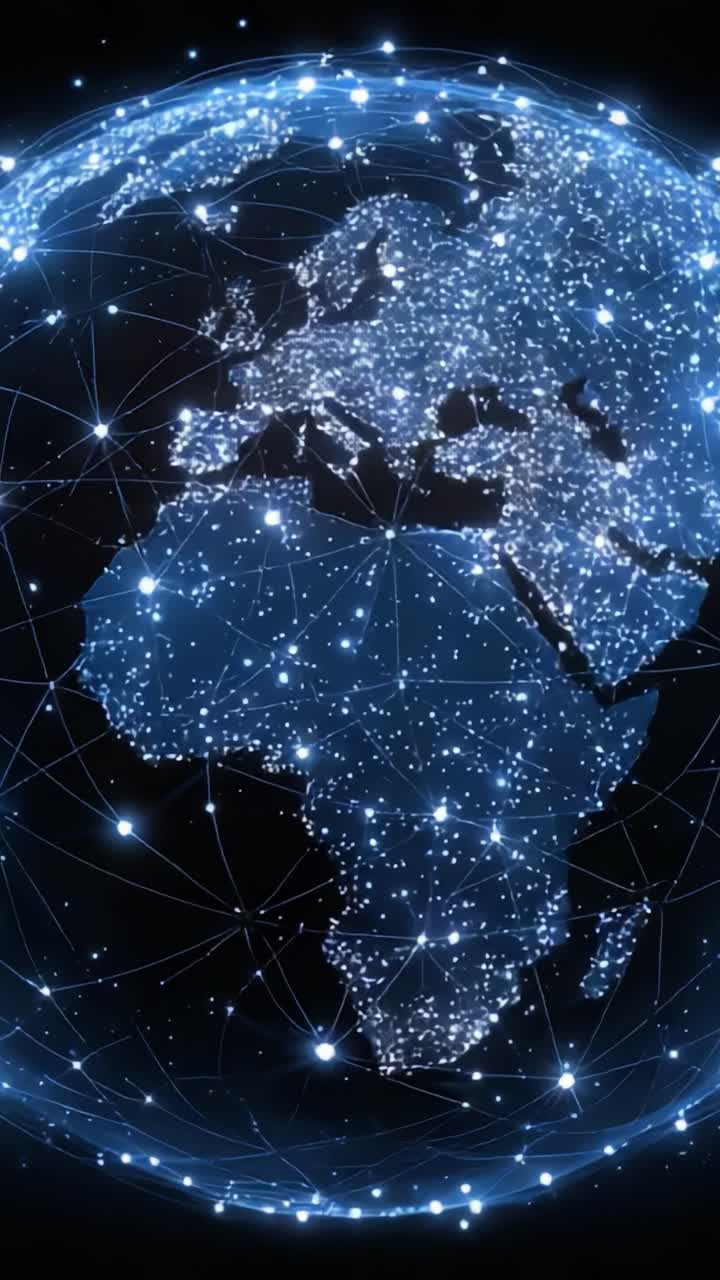 A Stunning Visualization of Earth Representing Global Connectivity with Dynamic Network of Stars and Lights Highlighting the Continents and Oceans
