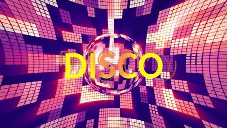 animation of disco text over disco ball and shapes