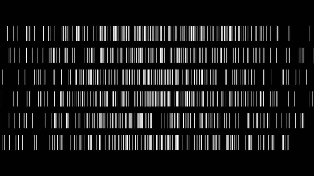 Black screen overlay shows simulated DNA scanning for genetic testing and analysis