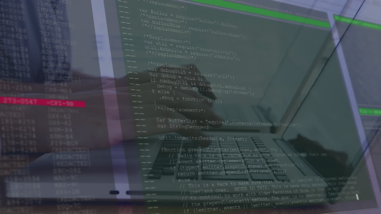 animación de procesamiento de datos contra la sección media de hombre y mujer usando computadoras portátiles en la oficina