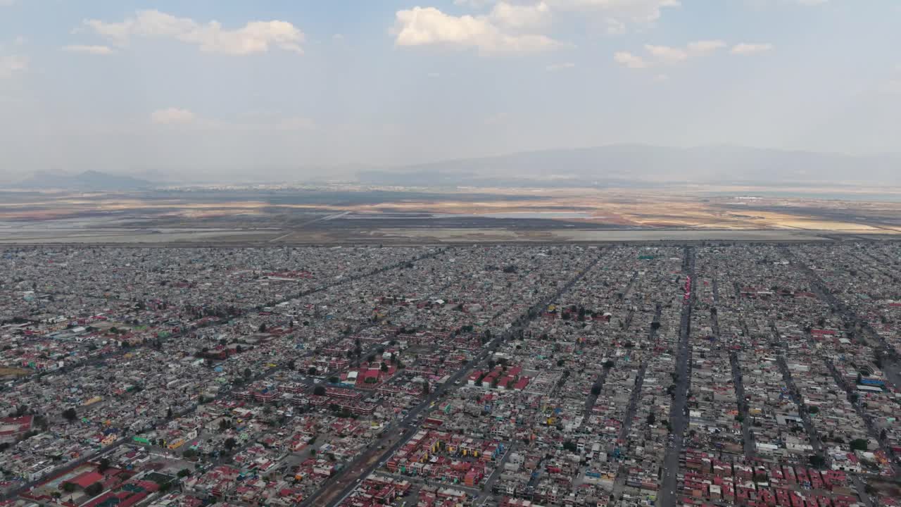 Aerial view of abandoned NAIM project in Texcoco, in outskirts of CDMX