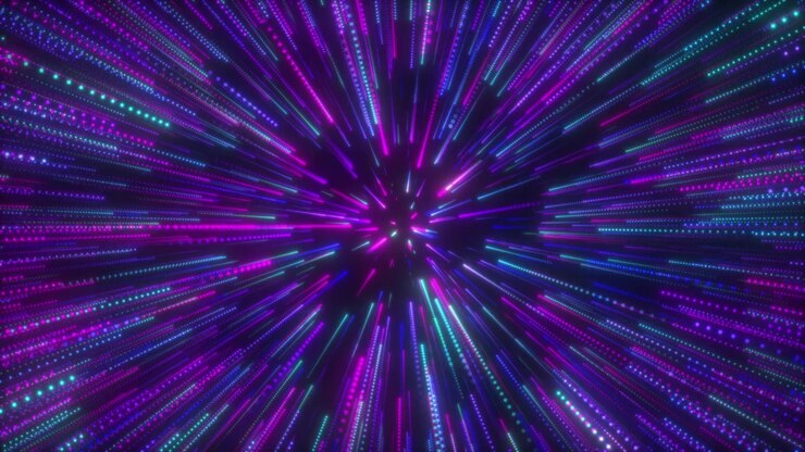 Abstract Neon Light Trails Moving Through Space