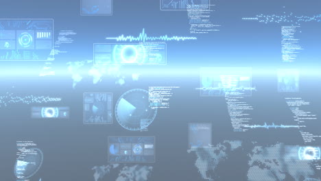 animation of scopes scanning, statistics recording and data processing on screens