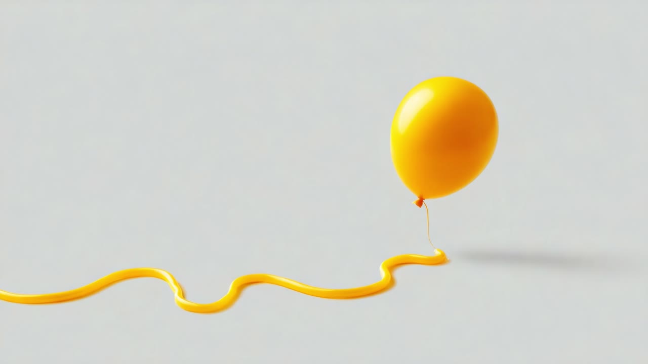 A playful visual of a bright yellow balloon with a dripping stream of matching yellow paint, creating an engaging and whimsical contrast against a soft, neutral background