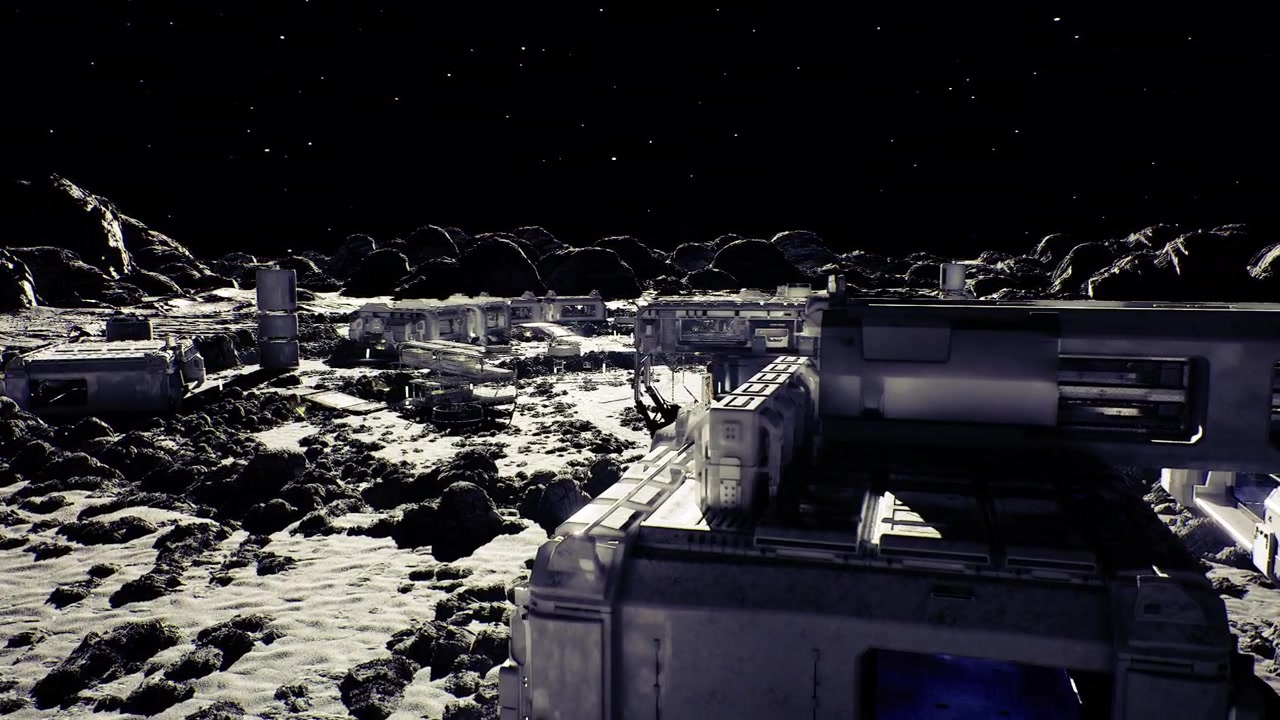 Heavy machinery assembling infrastructure beneath starry night sky