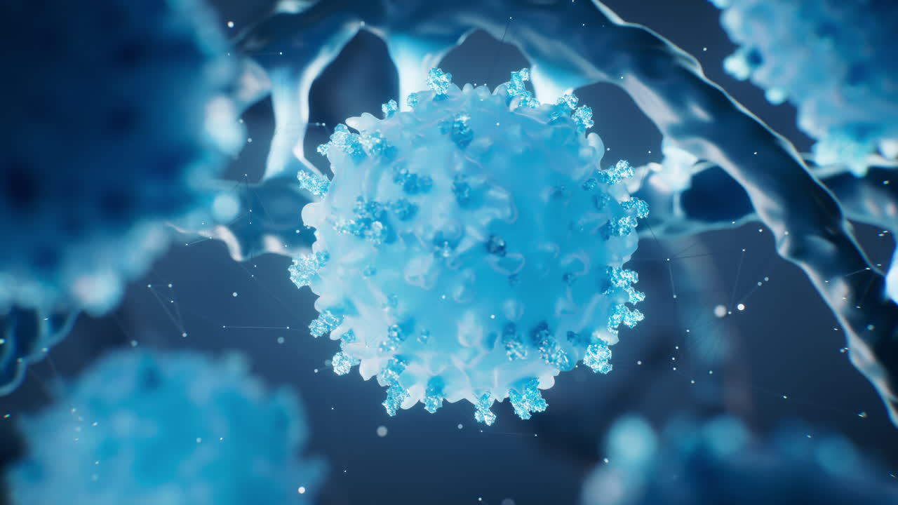 생물학적 dna 배경의 파란 세포 3d 렌더링