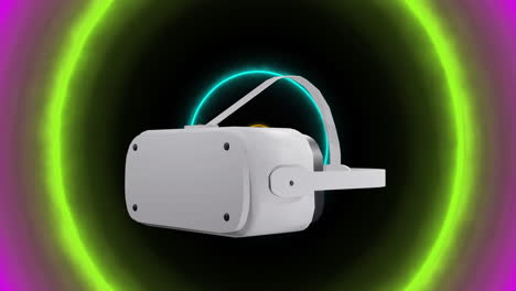 animación de auriculares vr sobre luces de neón moviéndose sobre un fondo negro