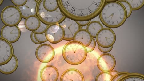 animation of solar system, planets and space over clocks ticking