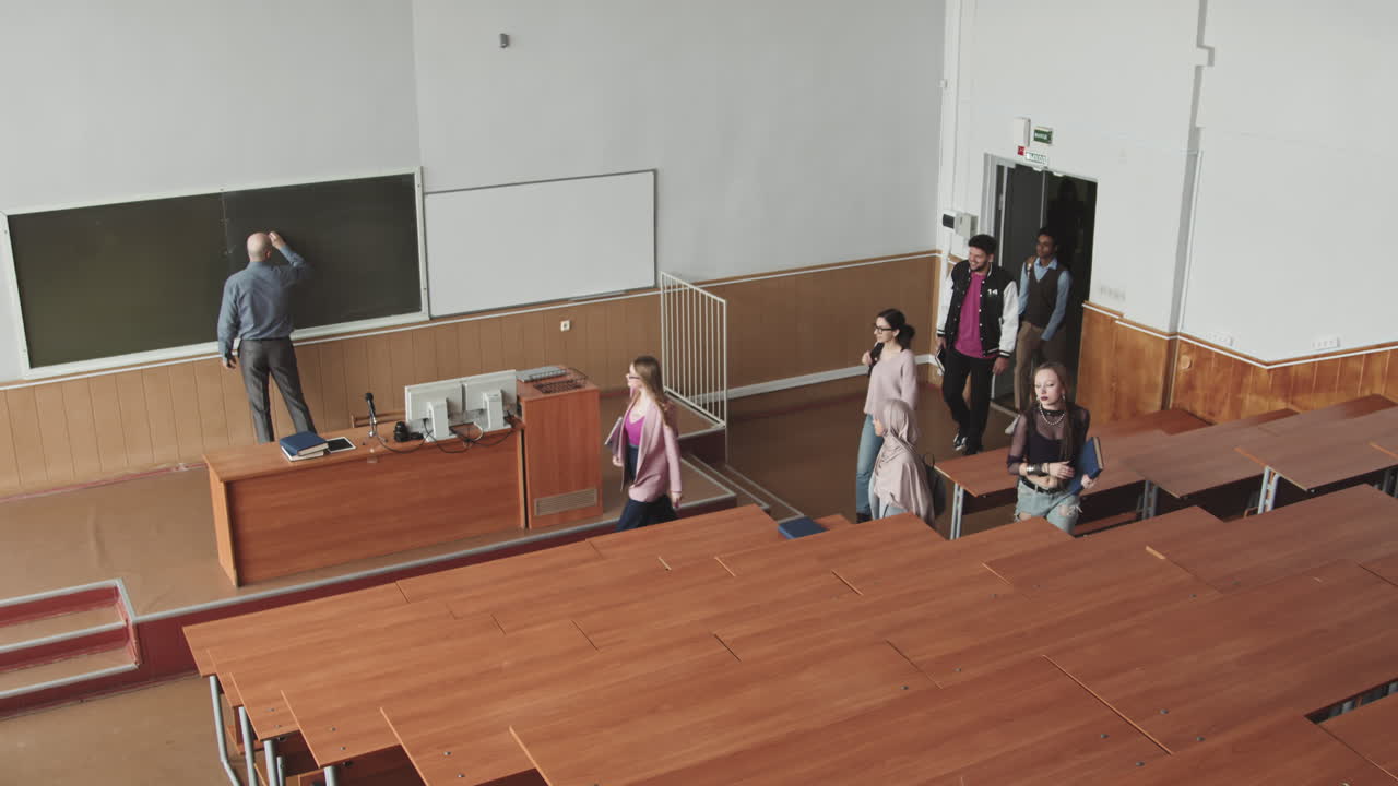 Multiethnic Students Walking into Lecture Hall