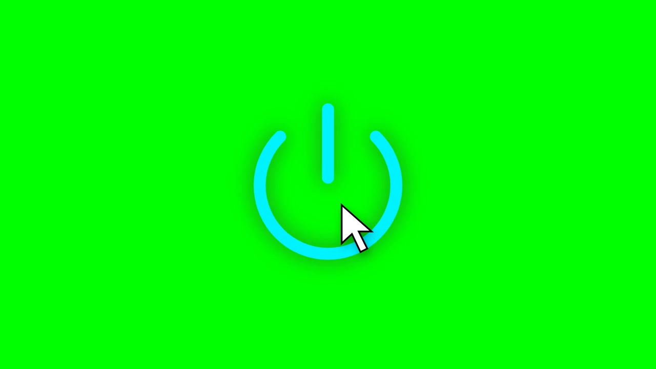 Computer Mouse Cursor Clicking Power Button Icon on Green Screen