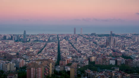 timelapse of barcelona at sunset seen from the turó de la rovira or bunkers del carmel