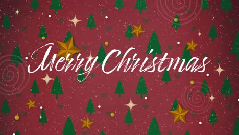 Animation-of-merry-christmas-text-over-christmas-trees