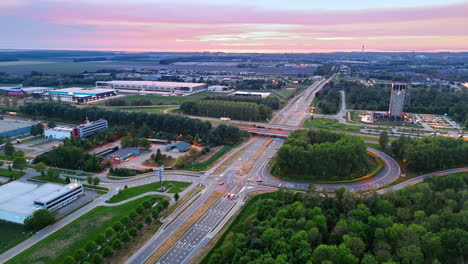 dutch nature and roads at dusk. a scenic view of dutch roads merging with nature at sunset, showcasing the tranquility of the area