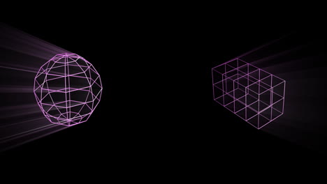 Animation of glowing 3d shapes moving on black background