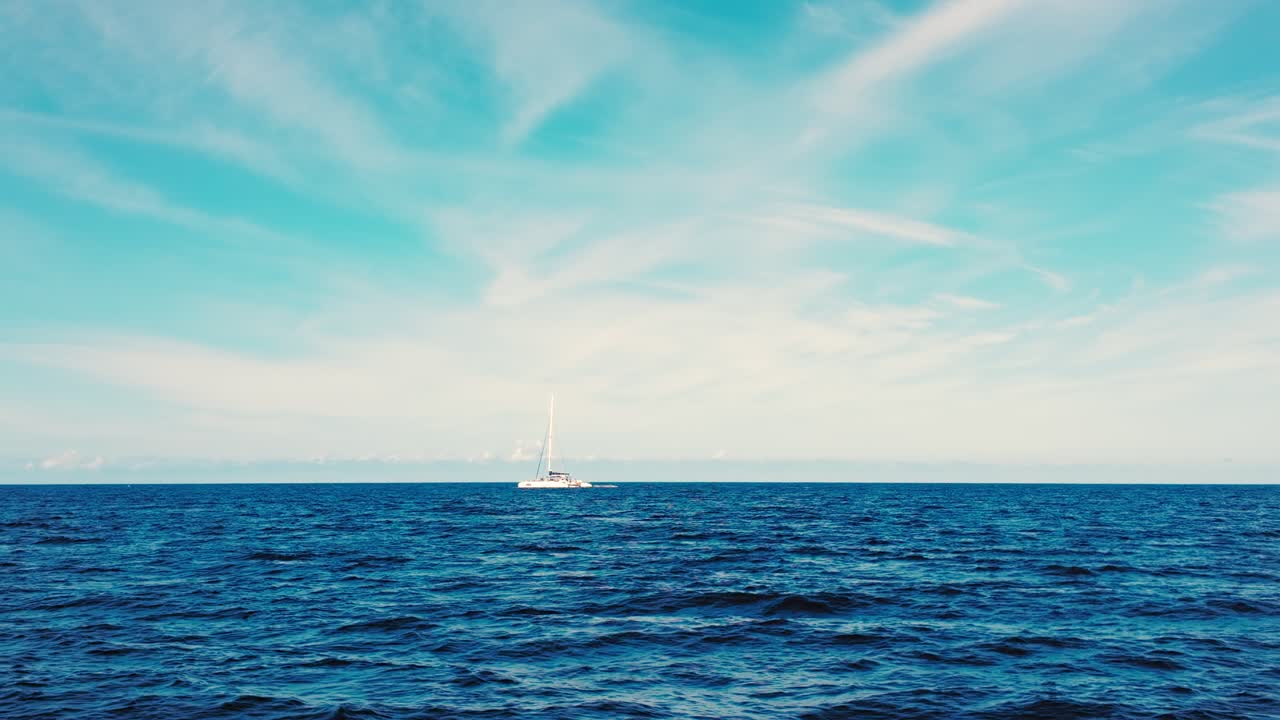 Sailboat on the Atlantic ocean near Madeira Island, Portugal