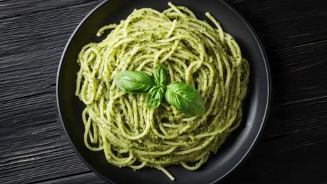 Köstlicher-Teller-Pasta-Al-Pesto-Mit-Frischem-Basilikum-Garniert