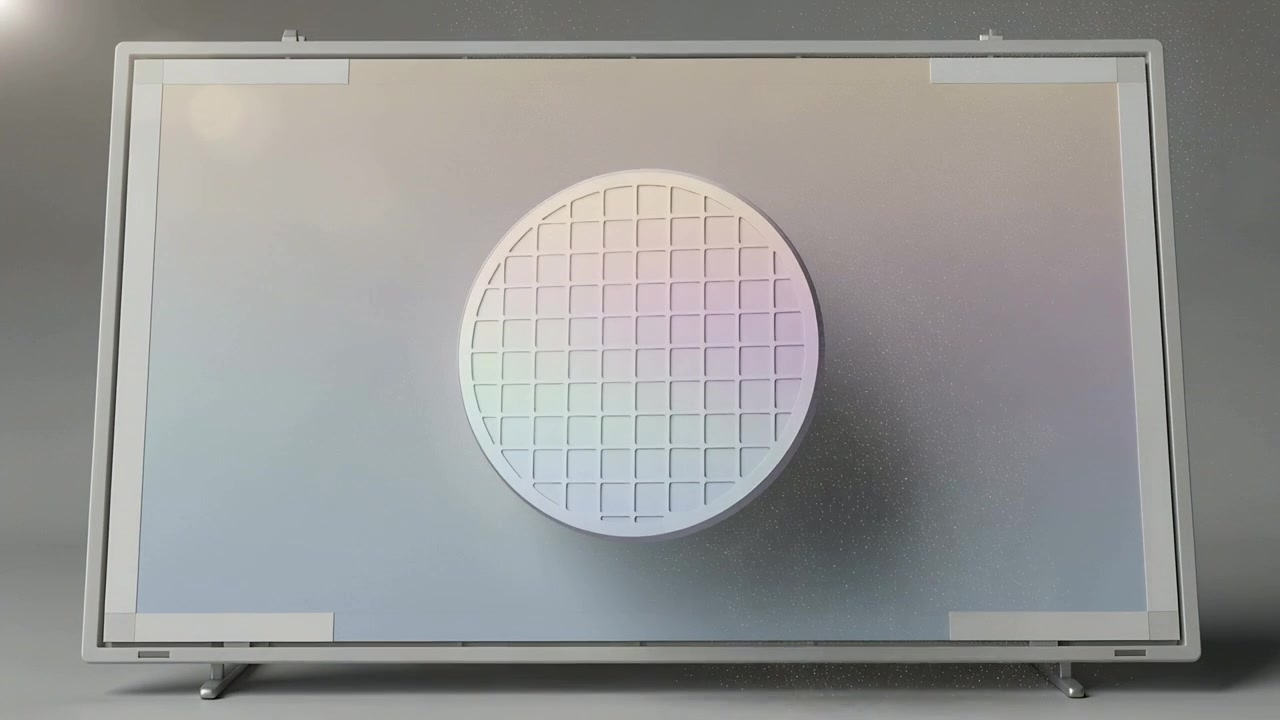 Starting playback, pearl disk growing on display frame, revealing recessed grid and corner patches