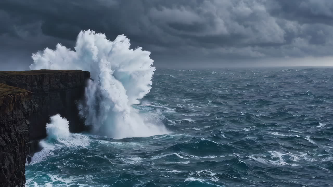 Stormy Waves Crashing Against Cliffs