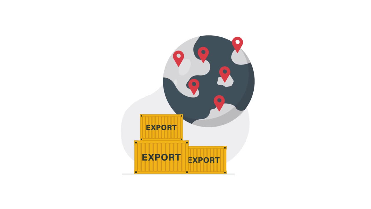 Animated Export Shipping Containers with Global Map and Location Pins