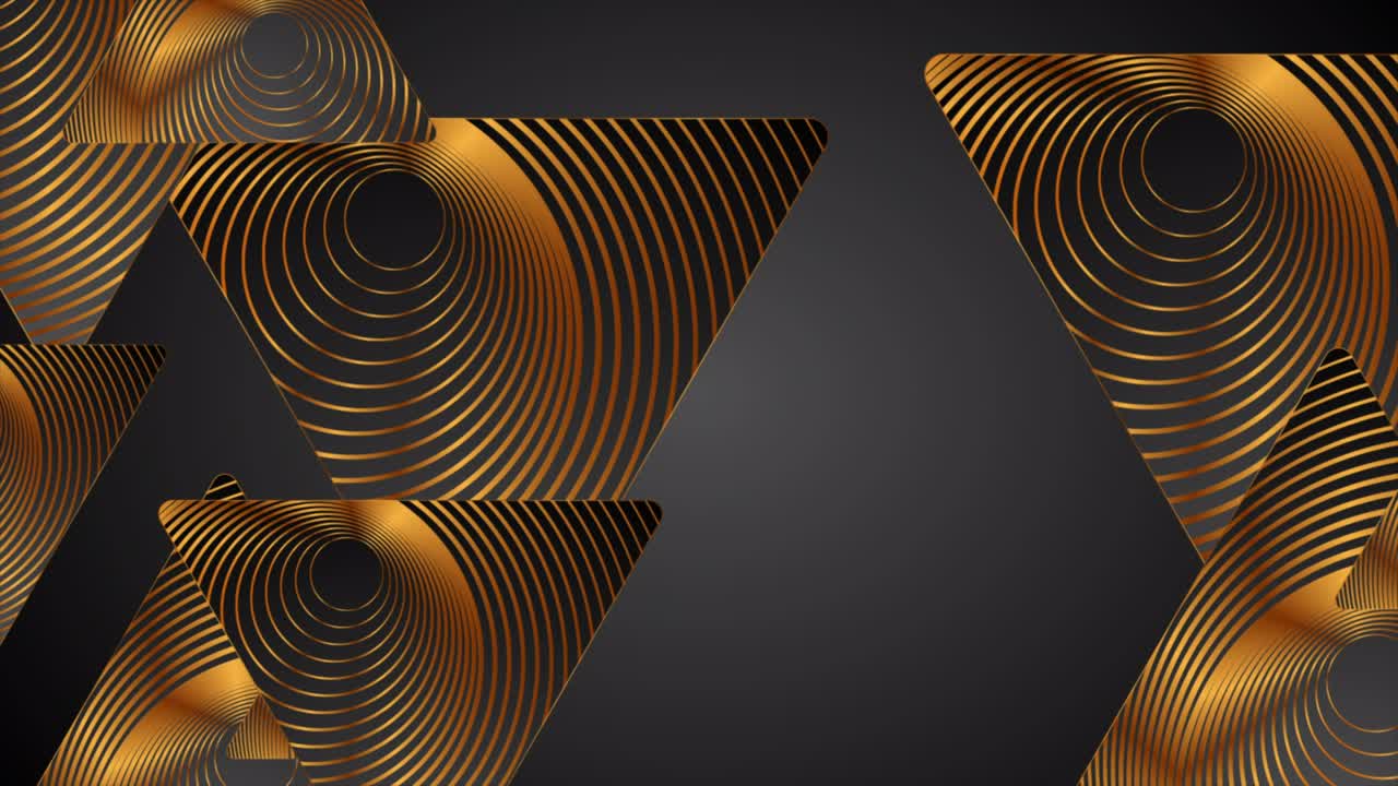 황금색 원형 디자인의 검은 기하학적 삼각형 추상적인 운동 배경