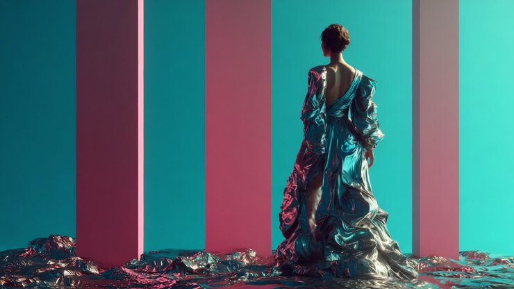 Donna elegante in un ambiente futuristico