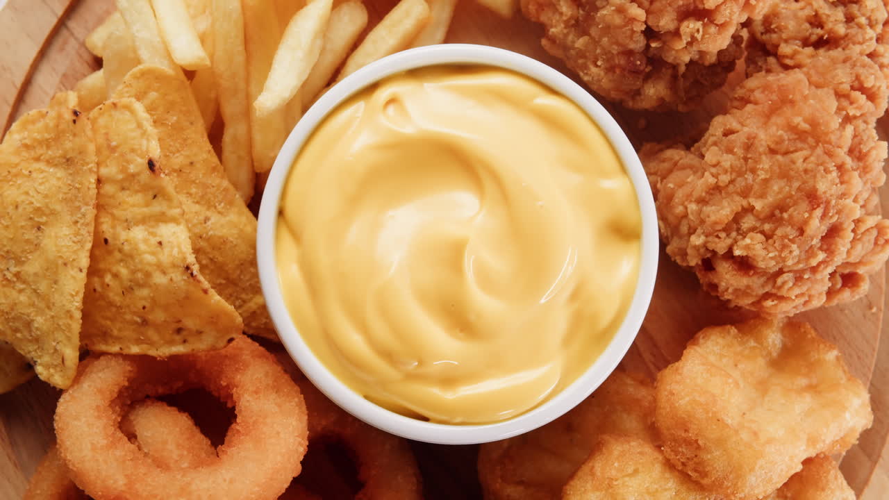 치즈 소스와 함께 긴 음식 접시