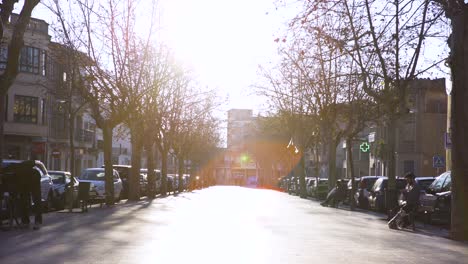 sunny street scene in a european town