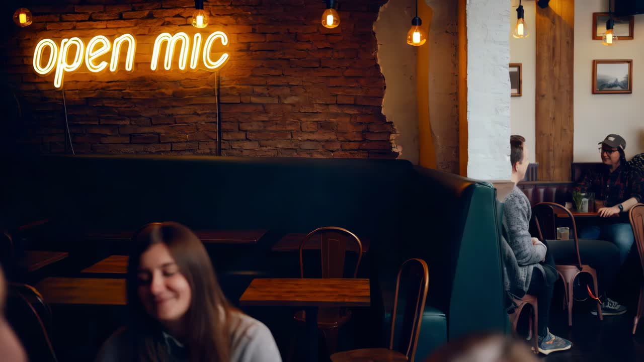 Serata open mic in un caffè accogliente