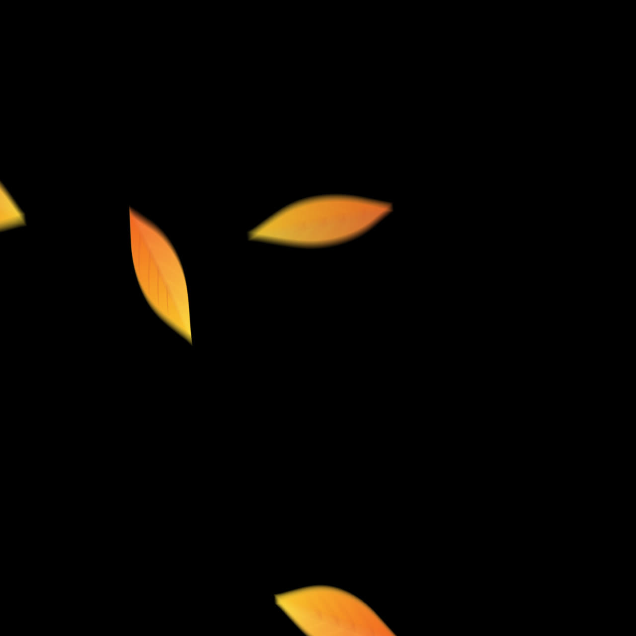 Autumn Leaves Falling on Black Background, Orange Abstract Design